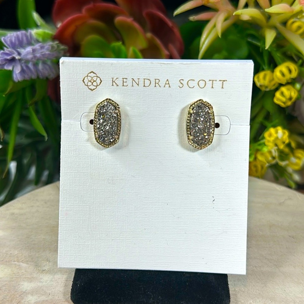 Kendra Scott earrings gray druzy gold Ellie studs - Picture 2 of 8